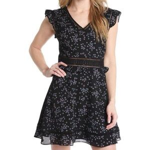 Cupcakes & Cashmere| Ruffled Black Lace Floral Chiffon Mini Dress Sz 0